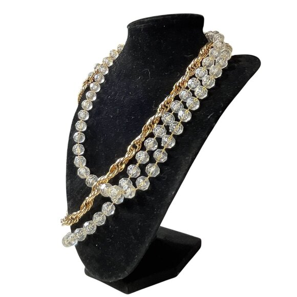 Sarah Coventry Golden Ice 3 strand necklace Lucite beads and gold tone rope chai - Picture 2 of 9